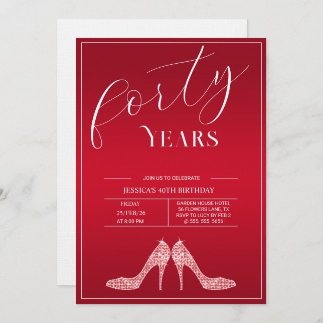 Invitación Trendy Stiletto's Modern Feminine 40th Birthday (Anverso / Reverso)