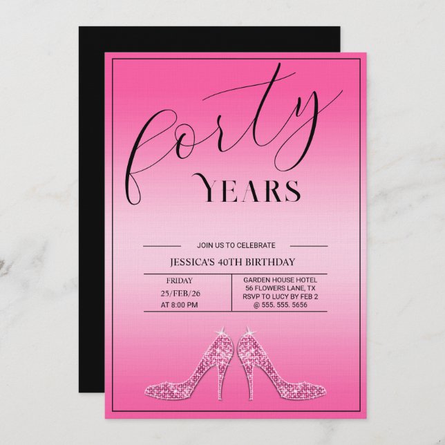 Invitación Trendy Stiletto's Modern Feminine 40th Birthday (Anverso / Reverso)