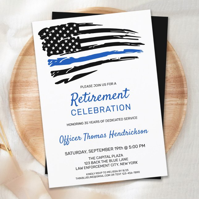 Invitación Trendy Thin Blue Line Police Officer Retirement (Subido por el creador)