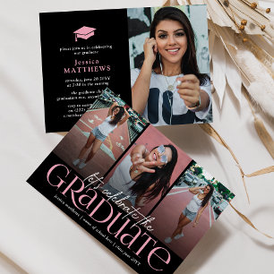 Invitación Trendy Typography Photo Collage Graduation Party