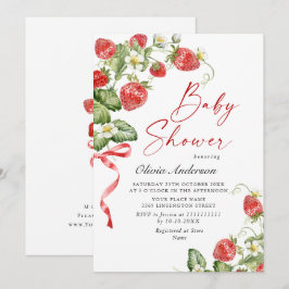 Invitación Trendy Watercolor Meadow Strawberry Baby Shower