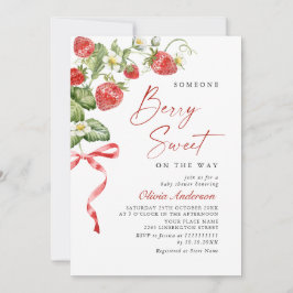 Invitación Trendy Watercolor Meadow Strawberry Baby Shower