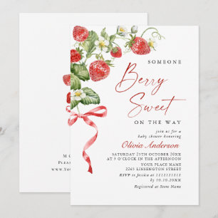 Invitación Trendy Watercolor Meadow Strawberry Baby Shower