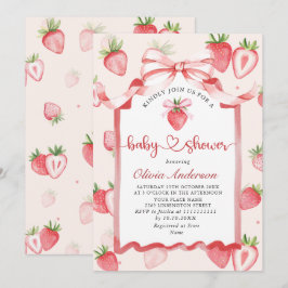 Invitación Trendy Watercolor Meadow Strawberry Baby Shower