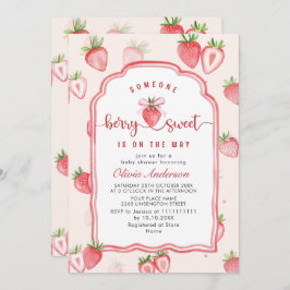 Invitación Trendy Watercolor Meadow Strawberry Baby Shower