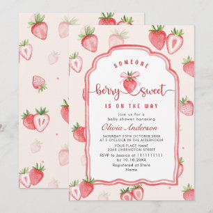 Invitación Trendy Watercolor Meadow Strawberry Baby Shower