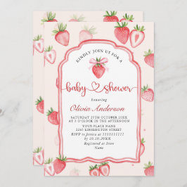 Invitación Trendy Watercolor Meadow Strawberry Baby Shower
