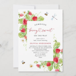 Invitación Trendy Watercolor Meadow Strawberry Baby Shower