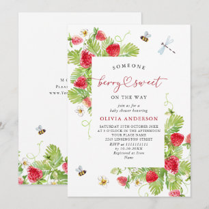 Invitación Trendy Watercolor Meadow Strawberry Baby Shower