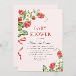 Invitación Trendy Watercolor Meadow Strawberry Baby Shower