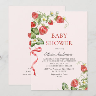 Invitación Trendy Watercolor Meadow Strawberry Baby Shower