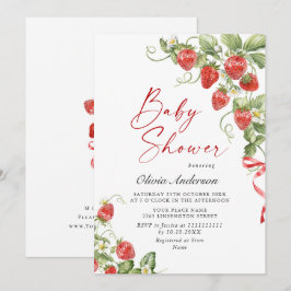 Invitación Trendy Watercolor Meadow Strawberry Baby Shower