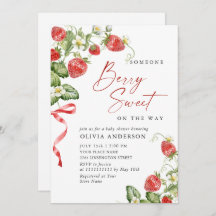 Trendy Watercolor Meadow Strawberry Baby Shower