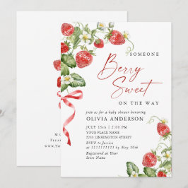 Invitación Trendy Watercolor Meadow Strawberry Baby Shower
