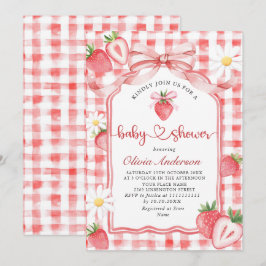Invitación Trendy Watercolor Meadow Strawberry Baby Shower