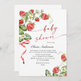 Invitación Trendy Watercolor Meadow Strawberry Baby Shower