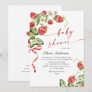 Invitación Trendy Watercolor Meadow Strawberry Baby Shower