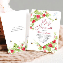 Invitación Trendy Watercolor Meadow Strawberry Baby Shower