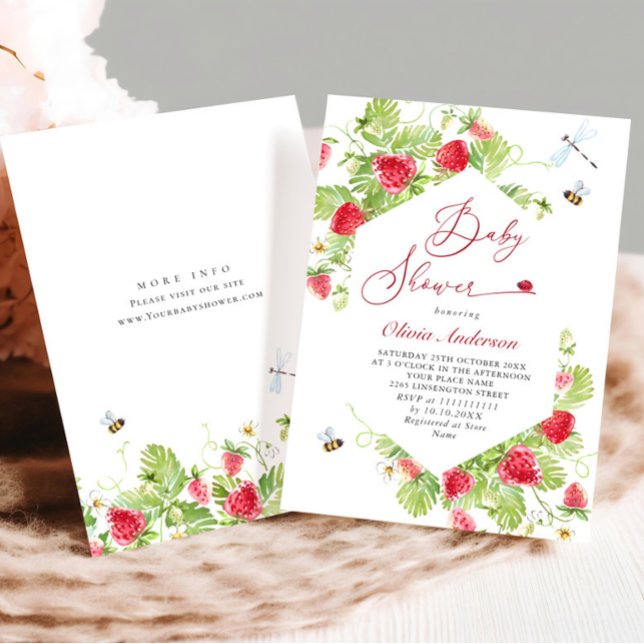 Invitación Trendy Watercolor Meadow Strawberry Baby Shower (Subido por el creador)