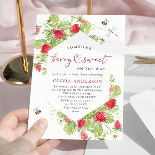 Invitación Trendy Watercolor Meadow Strawberry Baby Shower (Subido por el creador)