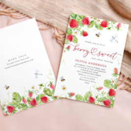 Invitación Trendy Watercolor Meadow Strawberry Baby Shower