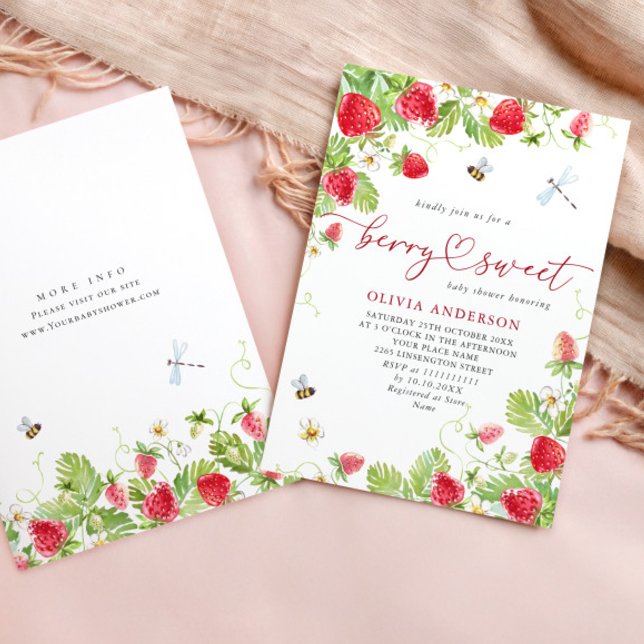 Invitación Trendy Watercolor Meadow Strawberry Baby Shower (Subido por el creador)