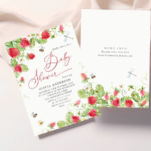 Trendy Watercolor Meadow Strawberry Baby Shower