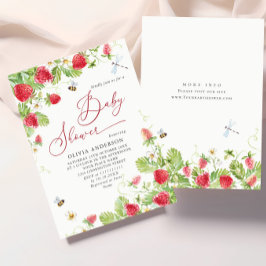 Invitación Trendy Watercolor Meadow Strawberry Baby Shower