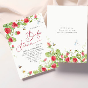 Invitación Trendy Watercolor Meadow Strawberry Baby Shower