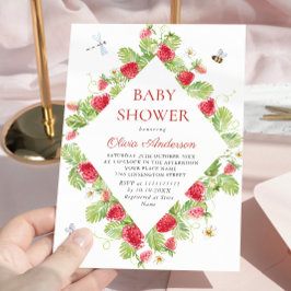 Invitación Trendy Watercolor Meadow Strawberry Baby Shower