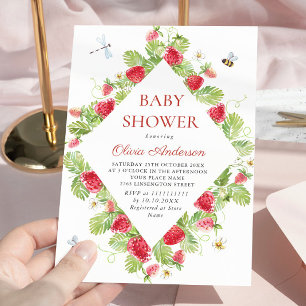 Invitación Trendy Watercolor Meadow Strawberry Baby Shower