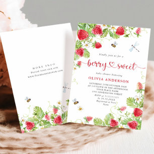 Invitación Trendy Watercolor Meadow Strawberry Baby Shower