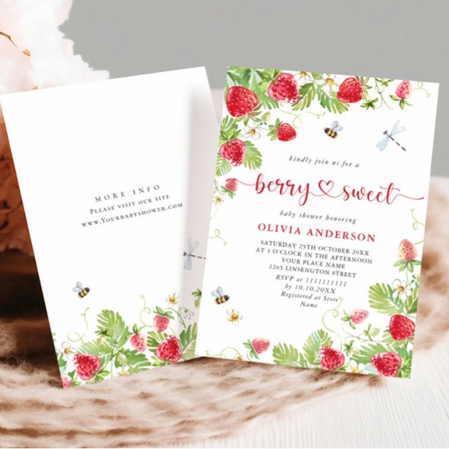 Invitación Trendy Watercolor Meadow Strawberry Baby Shower (Subido por el creador)