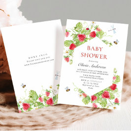 Invitación Trendy Watercolor Meadow Strawberry Baby Shower