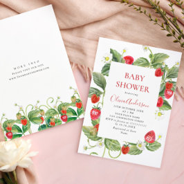Invitación Trendy Watercolor Meadow Strawberry Baby Shower