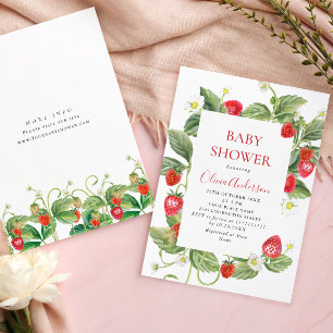 Invitación Trendy Watercolor Meadow Strawberry Baby Shower