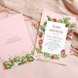 Invitación Trendy Watercolor Meadow Strawberry Baby Shower