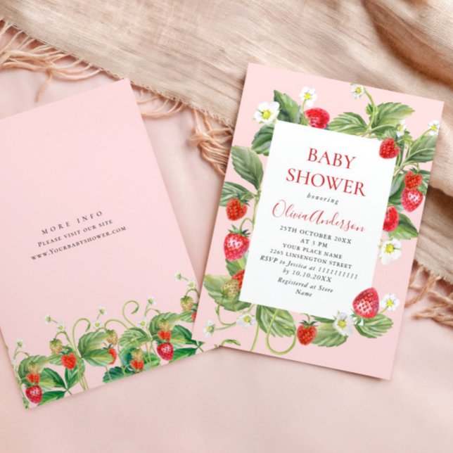Invitación Trendy Watercolor Meadow Strawberry Baby Shower (Subido por el creador)