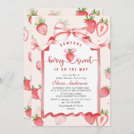 Invitación Trendy Watercolor Meadow Strawberry Baby Shower