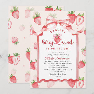 Invitación Trendy Watercolor Meadow Strawberry Baby Shower