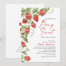 Trendy Watercolor Meadow Strawberry Baby Shower
