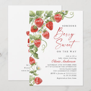 Invitación Trendy Watercolor Meadow Strawberry Baby Shower