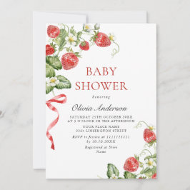 Invitación Trendy Watercolor Meadow Strawberry Baby Shower