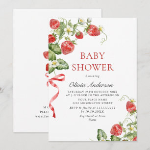Invitación Trendy Watercolor Meadow Strawberry Baby Shower