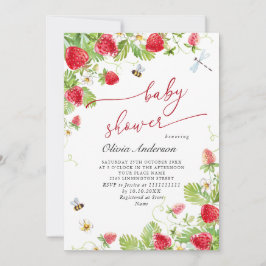 Invitación Trendy Watercolor Meadow Strawberry Baby Shower