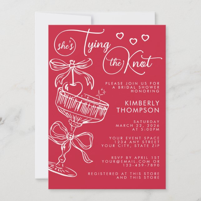 Invitación Trendy Whimsical Shes Tying The Knot Bridal Shower (Anverso)