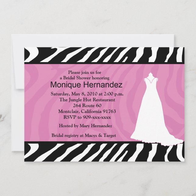 Invitación TRENDY ZEBRA STRIPE Ducha de novia rosa 5x7 (Anverso)