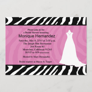 Invitación TRENDY ZEBRA STRIPE Ducha de novia rosa 5x7