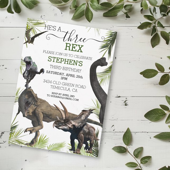 Invitación Tres 3 Cumpleaños Tercero Dinosaurio Tiranosaurio (Subido por el creador)
