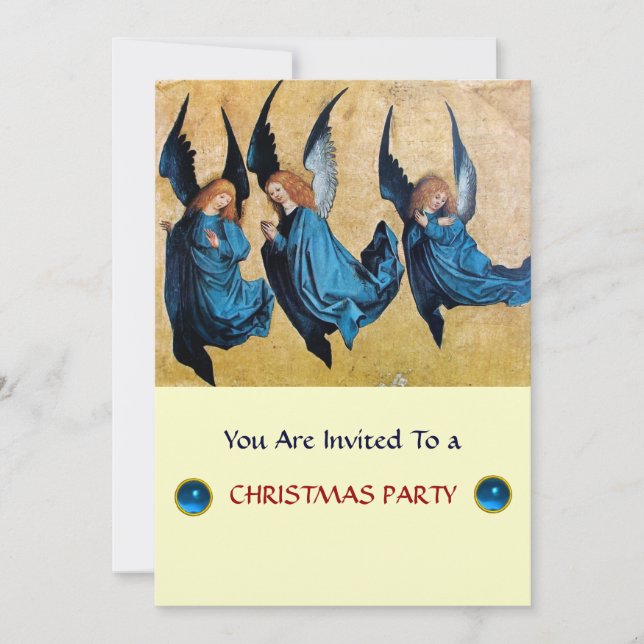 Invitación TRES ÁNGELES EN AZUL ,Sapphire,metal dorado (Anverso)